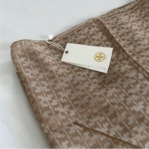Tory Burch Logo Jacquard Infinity Scarf, Stacked T, Camel